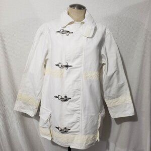 DKNY White/w Yellow Accent Cotton Denim Men's Jacket w/Clasp & Snap Closure P